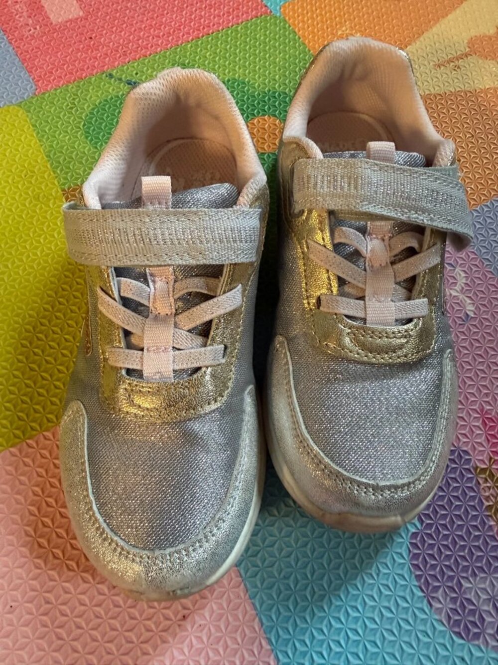 Stride Rite Powell Kids Sneakers 12W Silver Gold Glitter Velcro Laces